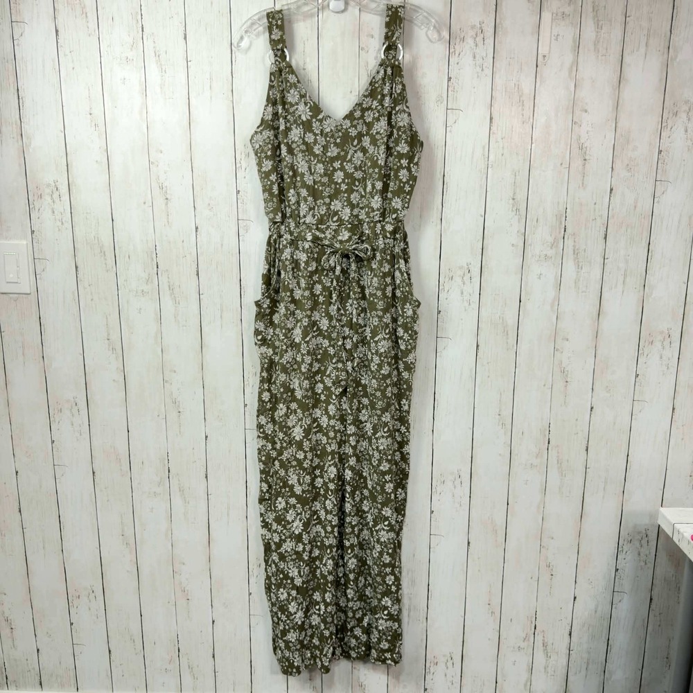 No Boundaries Junior's Olive Green Floral Sleeveless Wide Leg Jumper Size L